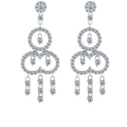 1.52 Ct Diamond Three Tier Dangle Earrings 14k White Gold