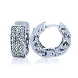 0.50 Ct  Pave Set Diamond Huggie Hoop Earrings 14k White Gold