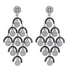 2.87 Ct Diamond Dangle Chandelier Earrings White Black 14k Gold
