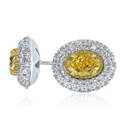 1.85 CT Oval Halo Natural Fancy Yellow Diamond Stud Earrings 14k Gold