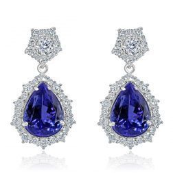GIA 11.49Ctw Tanzanite Diamond Drop Earrings 18k White Gold 