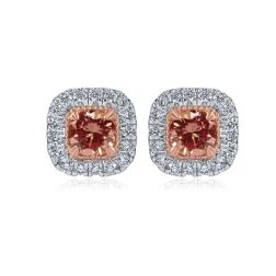 1.15 TCW Round Lab Grown Vivid Pink Diamond Stud Earrings 14k White Gold