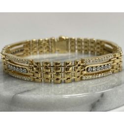 2.00CT ID Diamond Men's Flexible Bracelet 14k Yellow Gold 36.4 g 8''