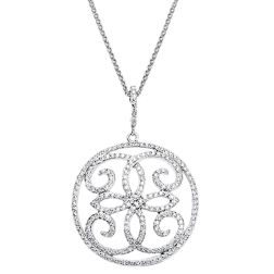 0.95Ct Scroll Design Round Cut Diamond Chain 16''Pendant 14k Gold