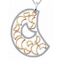 0.65 ct Diamond Moon Pendant 14k White & Rose Gold
