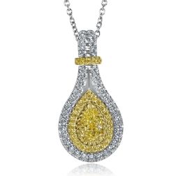 0.90 CT Natural Fancy Yellow Pear Diamond Pendant Necklace 14k White Gold