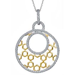 0.70Ct 14k Two Tone Gold Diamond Encrusted Pendant 16" Rolo Chain