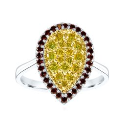 0.86Ct Pear Shaped Cluster Yellow Diamond Ring 10k White Gold