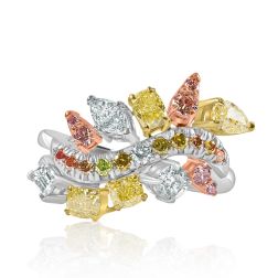 1.51 TCW Multi Shape Multi Color Natural Diamond Cocktail Ring 14k Gold 