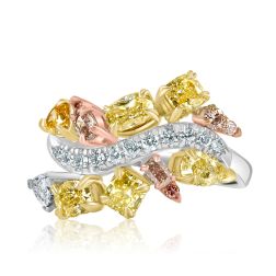 2.01 TCW Multi Shape Multi Color Natural Diamond Cocktail Ring 14k Gold