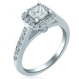 Princess Cut Diamond Engagement Halo 1.07 Ct Ring 14k White Gold