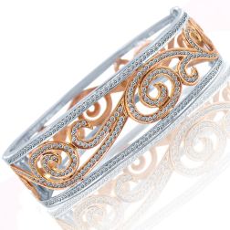 2.80 Ct Diamond Wave Design Hinged Bangle Bracelet 14k White Gold