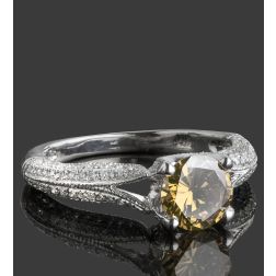 Proposal 1.46 Ct Champagne Round Cut Diamond Ring 14k White Gold