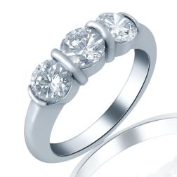 Three Stone 0.81 Carat Round Diamond Wedding Band 18k White Gold 