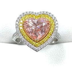 IGI 2.15 Ct Vivid Pink Heart Lab Grown Diamond Ring 14K White Gold 3.13 Ctw