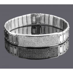3 Ct Men's ID Link Diamond Bracelet 14k Solid White Gold 57.9 g 