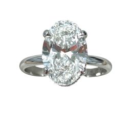 IGI 3.09CT Oval Lab Grown Diamond Ring 14k White Gold 3.44Ctw