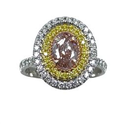 1.71 Ctw Vivid Pink IGI Oval Cut Lab Grown Diamond Ring 14K White Gold