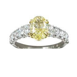 2.35Ctw IGI Fancy Yellow Oval Lab Grown Diamond Ring 14k White Gold