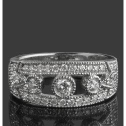 0.84 Ctw Diamond  Wedding Millgrain Edged Ring 14k White Gold