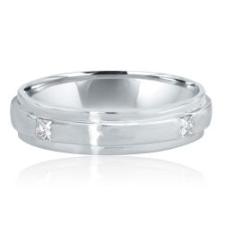 Men's Bezel Set Princess Diamond Wedding Band 14k White Gold 