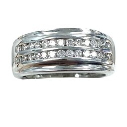 0.65 Ct 2-Row Diamond Men's Wedding Band Anniversary Ring 14k White Gold