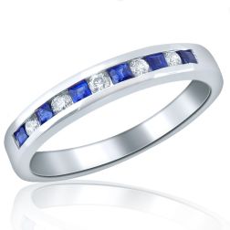 Men's Sapphire Diamond Wedding Ring Size 9.5 14k Gold (0.30 ctw)