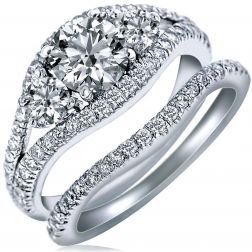 Classic 2.28 Ct 3-Stone Round Diamond Bridal Set 14k White Gold 