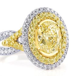 3.22 TCW Yellow Oval Cut Diamond Ring Split Shank 18k White Gold 