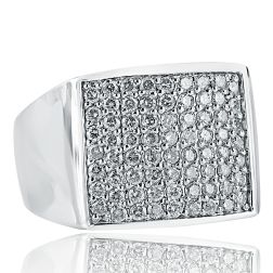 14K White Solid Gold Men's Diamond Square Top Ring (2.26 tcw)