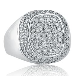14K White Solid Gold Men's Diamond Pave Set Ring (2.30 tcw)