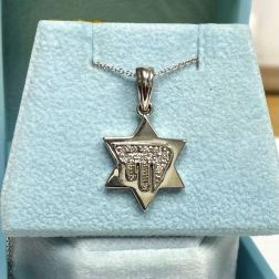 Jewish Chai Star David Diamond Necklace 14k White Gold (0.13ctw)