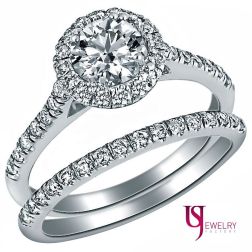 Round Diamond Ring Matching Wedding 1.10 Ct  Band 14k White Gold 