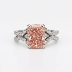 2.05 Ct IGI Vivid Pink Cushion Lab Grown Diamond Engagement Ring 14k White Gold