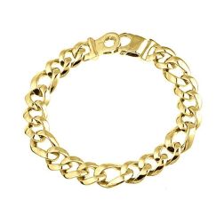 Men's Figaro Cuban Link Curb Bracelet 14k Solid Yellow Gold 46gr 