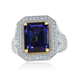 GIA 4.77 CT Violet Blue Emerald Cut Tanzanite Diamond Ring 14K White Gold (5.39 ctw)