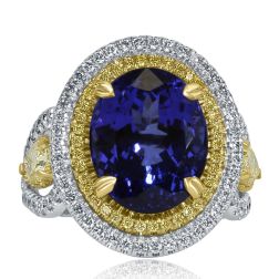 GIA 7.71 Ct Oval Cut Tanzanite Diamond Ring 14k White Gold 9.59 TCW