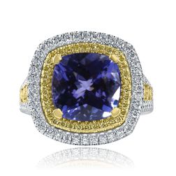 GIA 5.60CT Cushion Brilliant Cut Bluish Violet Tanzanite Diamond Ring 14k Gold