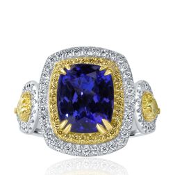 GIA 3.63 CT Cushion Tanzanite Diamond Ring 14k White Gold 5.11 TCW