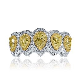 2.02CT 5 Stone Pear Natural Fancy Yellow Diamond Wedding Band 14k Gold