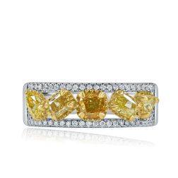Multi Shape Yellow Diamond Wedding Band 14k White Gold (1.51 ctw)