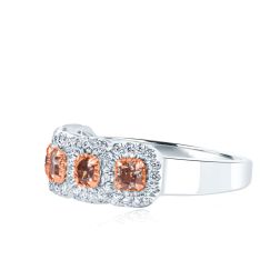 0.83 CT Brownish Pink Cushion Diamond Wedding Band 14k White Gold