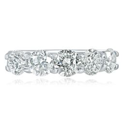 5 Stone Round Cut Natural Diamond Wedding Band 14k White Gold (2.54 ctw)