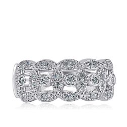 0.40 TCW 5 Oval Shape Millgrain Edge Diamond Wedding Band 14k White Gold