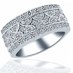 0.95 Carat Millgrain Edged Diamond Wedding Band 14k White Gold 