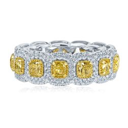 4.02 TCW Yellow Cushion Diamond Eternity Wedding Band 14k White Gold