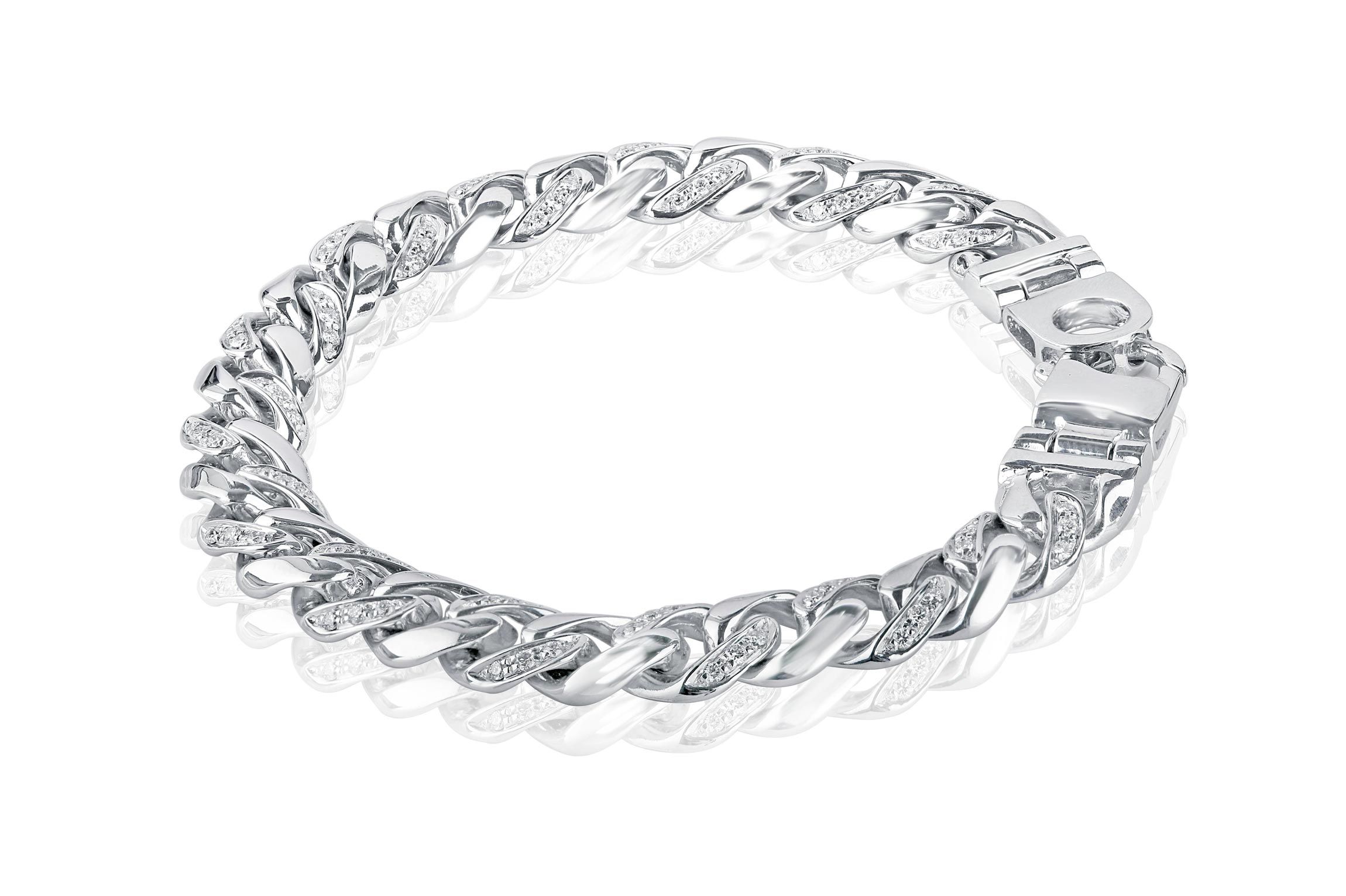 1.20 Ct Men's Miami Curb Cuban Link Diamond Bracelet 14k Solid White
