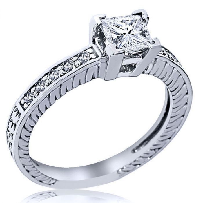 1.25 Ct Princess Cut Diamond Solitaire Engagement Ring Solid 14K White Gold 