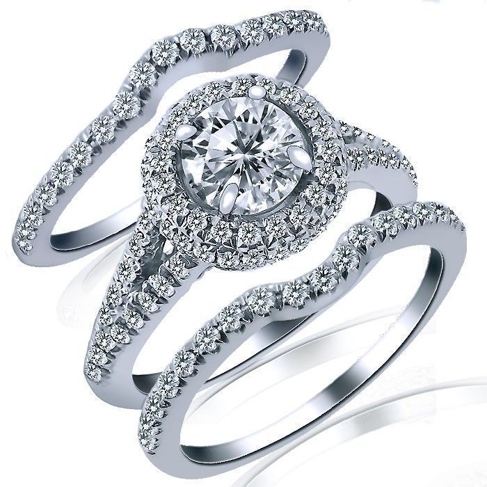 2 CT Round Diamond Engagement Ring Wedding Band Bridal Set 14K White Gold Finish 