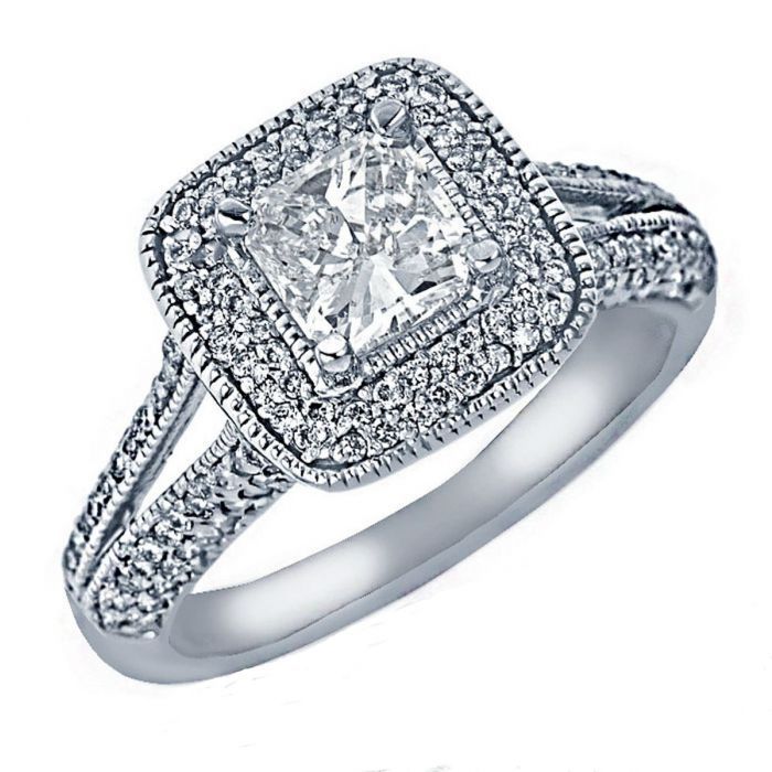 0.60 Carat 14k White Gold Round Diamond Ladies Bridal Split Shank Ring Engagement Matching Band Set ctw 